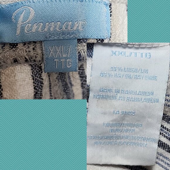 Penmans Blue Striped Linen Blend Pull On Capri Pants - Picture 4 of 4